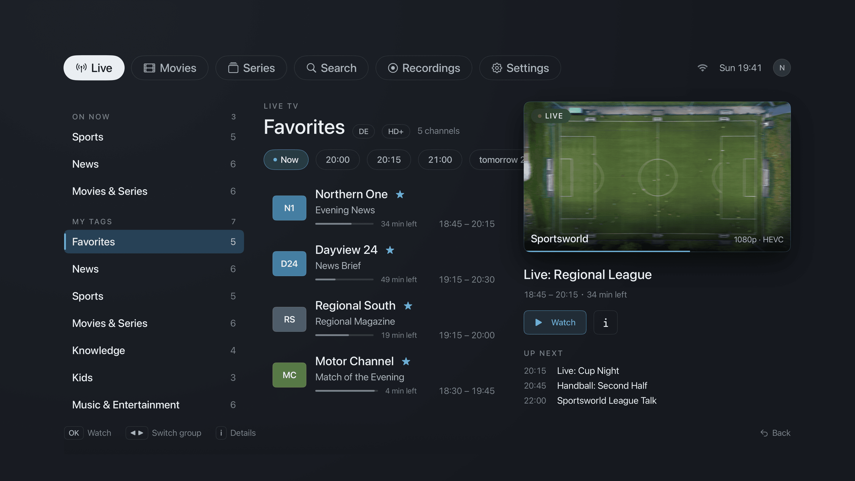Neverlag on Apple TV: a live channel with the programme guide