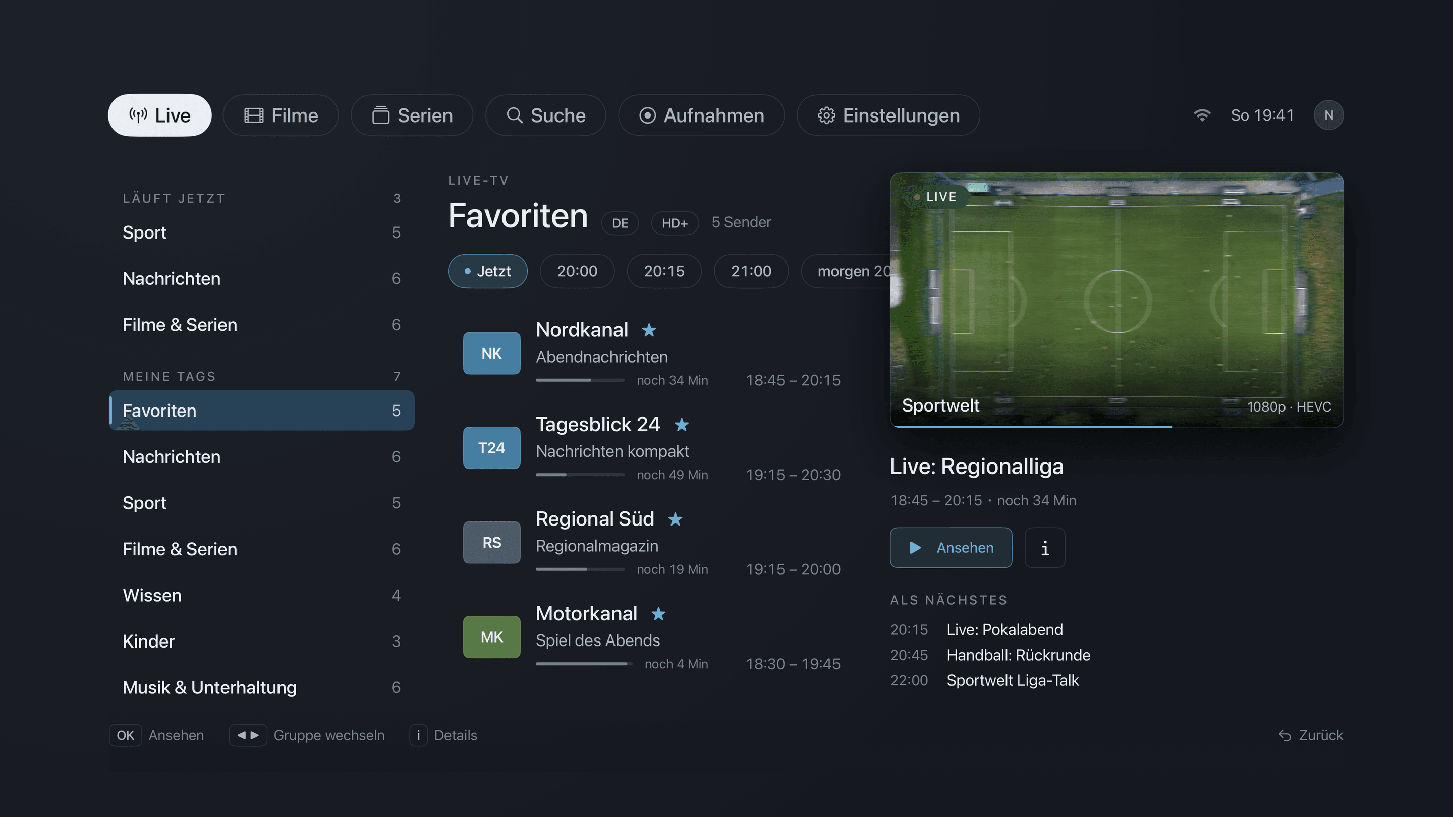 Neverlag auf Apple TV: ein Live-Sender mit dem Programmführer