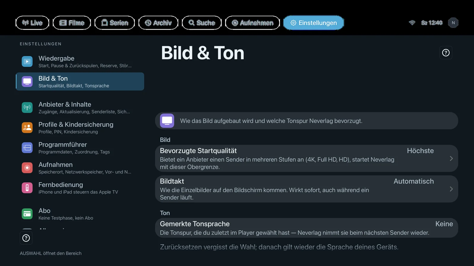 Screenshot einstellungen bild und ton appletv