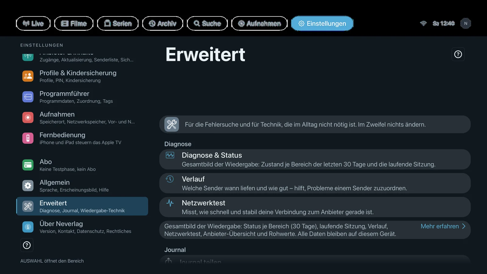 Screenshot einstellungen erweitert appletv