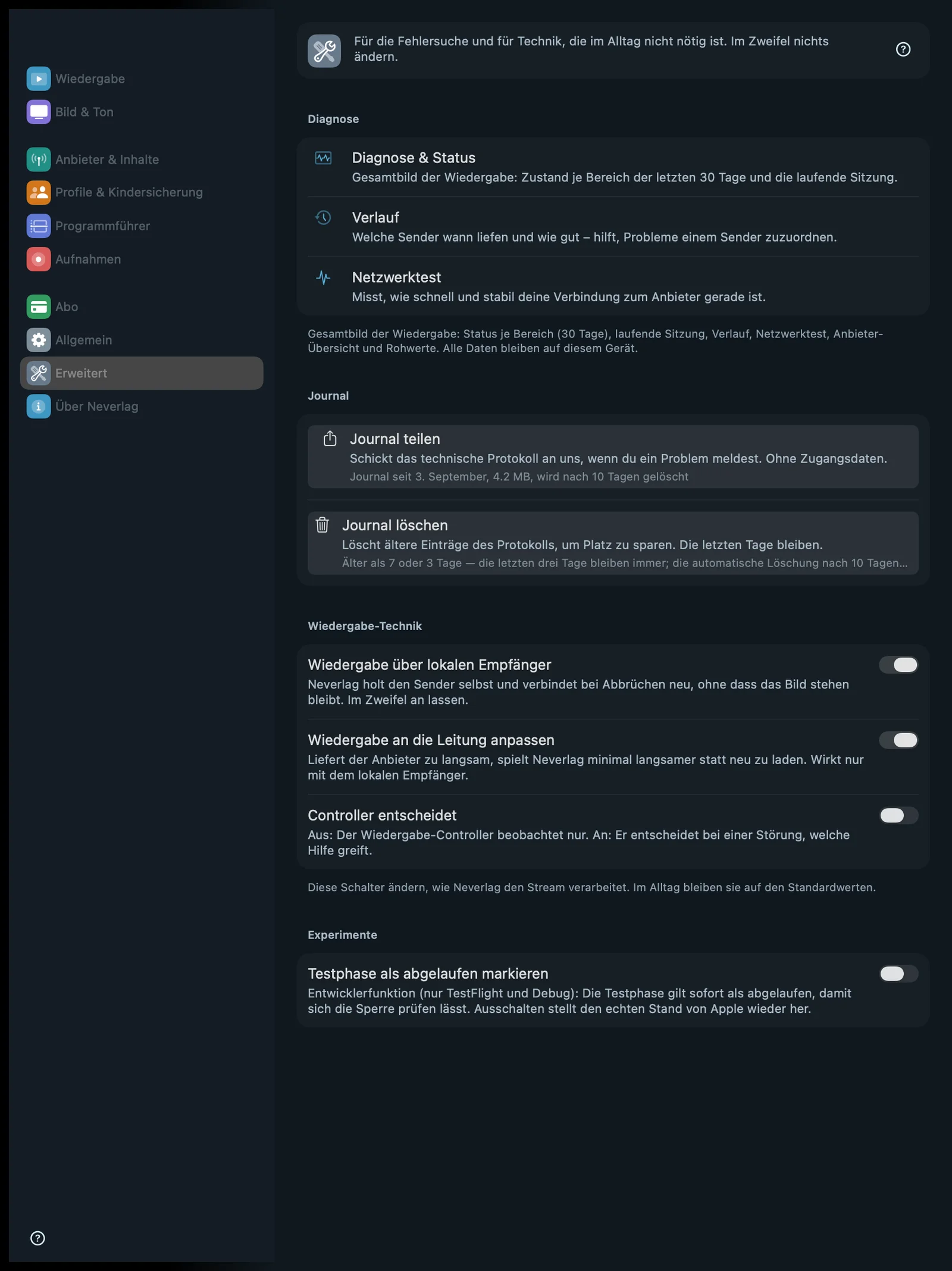 Screenshot einstellungen erweitert mac