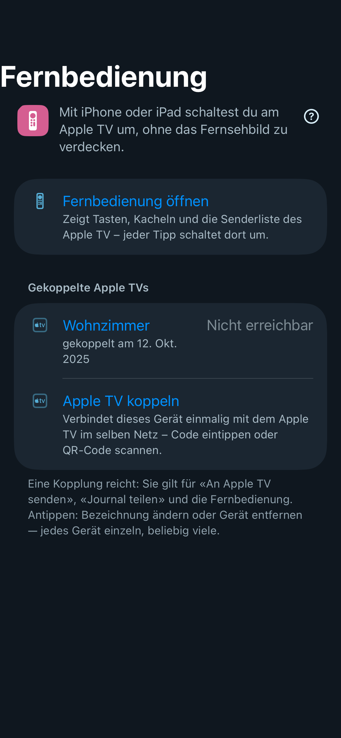 Screenshot einstellungen fernbedienung iphone