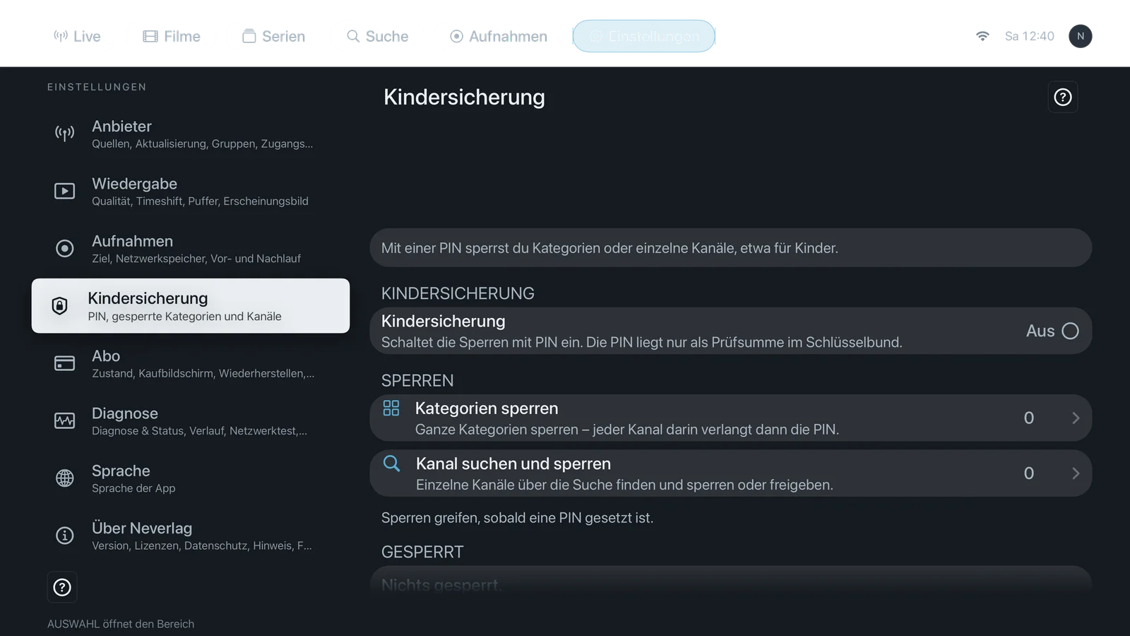 Einstellungen-Übersicht (Apple TV)