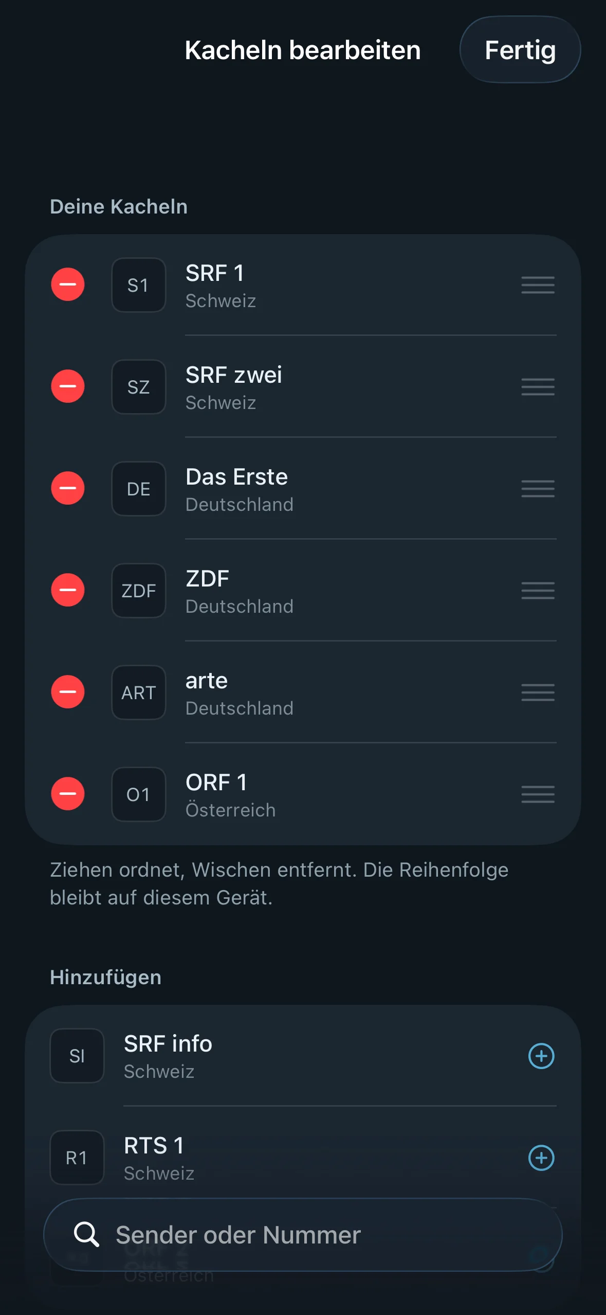 Screenshot fernbedienung kacheln bearbeiten iphone