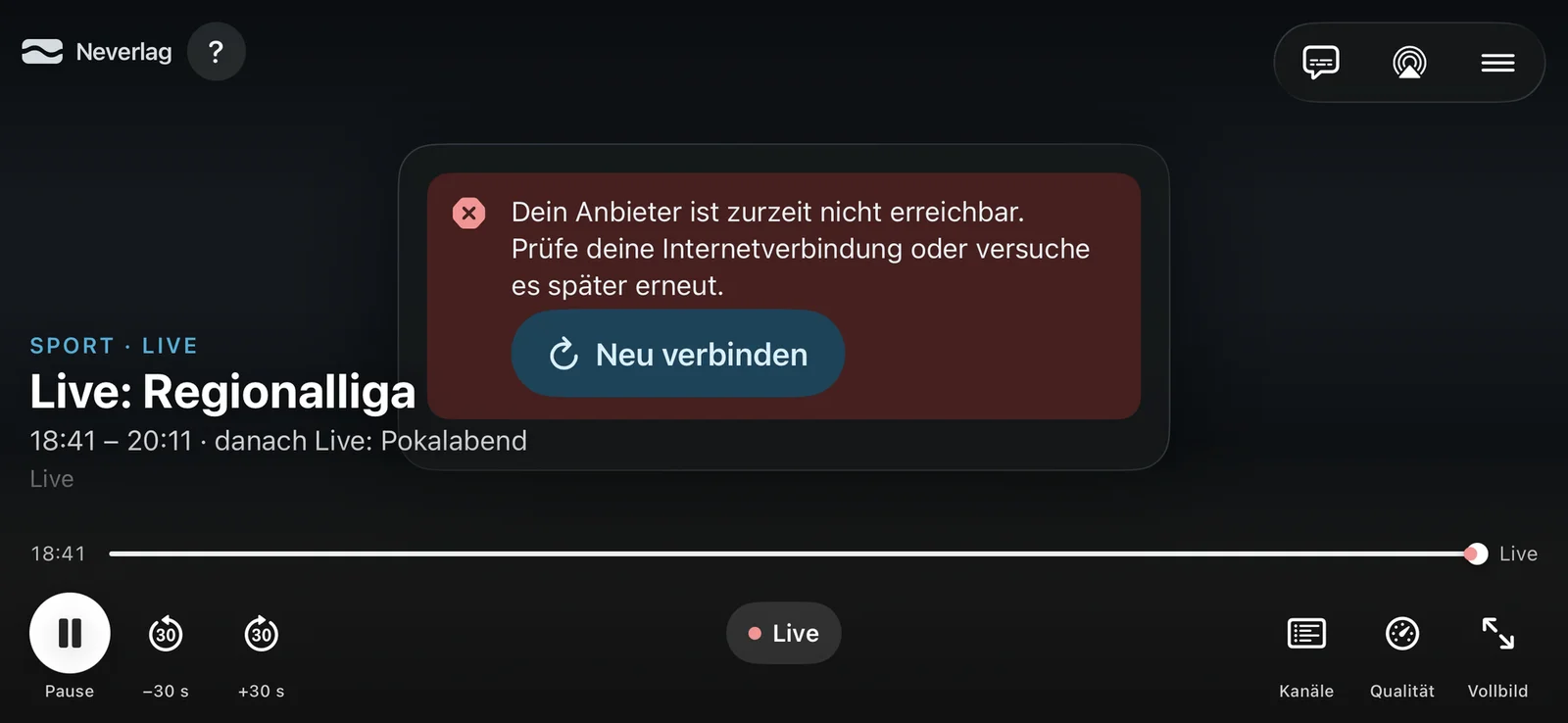 Error card with “Reconnect”