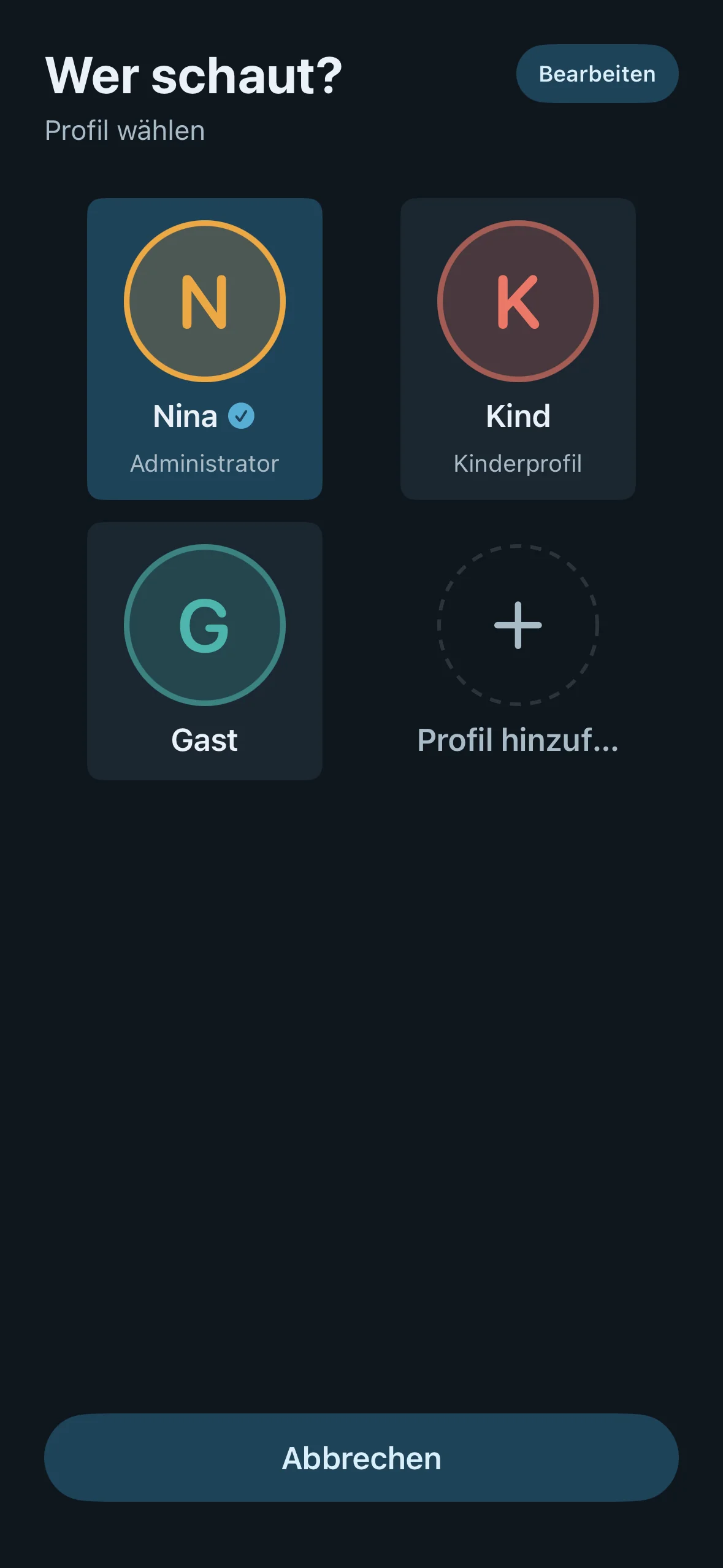 Screenshot profilwahl iphone