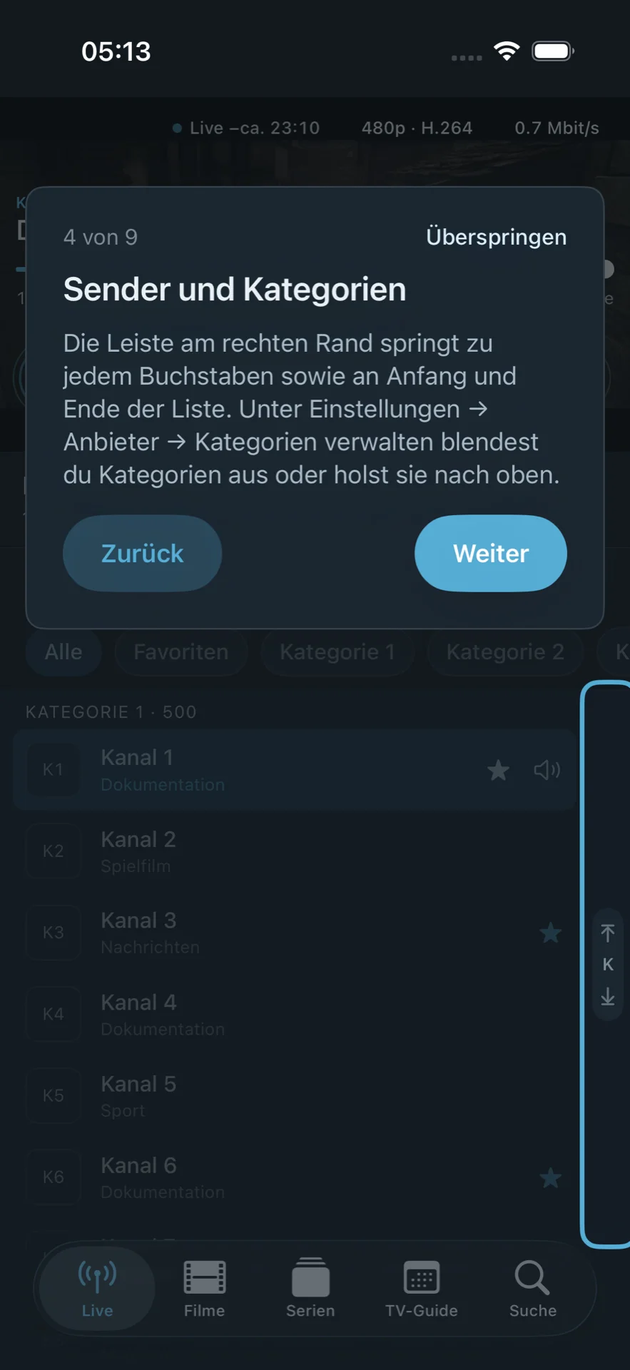 Starttour: Senderliste (iPhone)