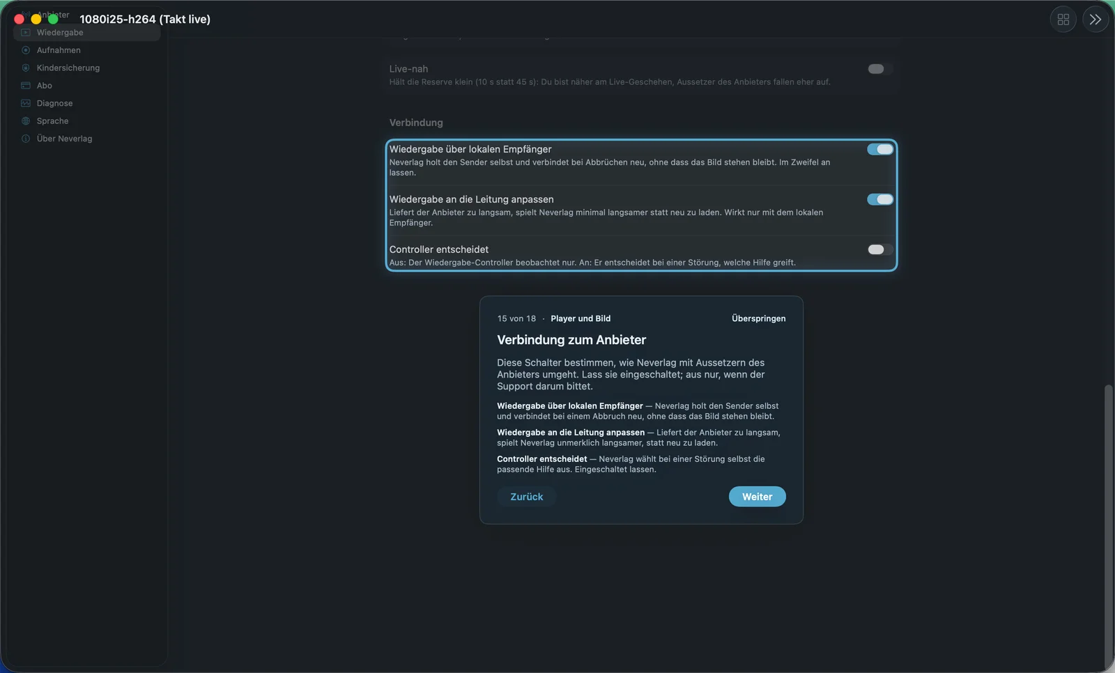 Tour-Seite «Verbindung» (Mac)